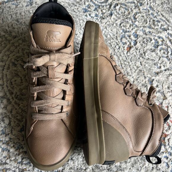 SOREL Caribou Mid Waterproof Lace Up Leather Sneaker Khaki Size 9 - Picture 16 of 16